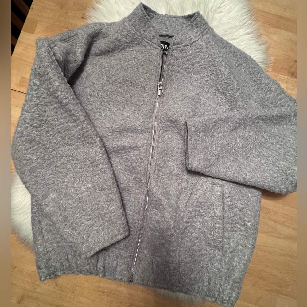 Zara Heather Gray Fleece Bomber Jacket
